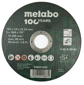 TARCZA TNĄCA 125x1x22,23mm 100YEARS METABO 616531000